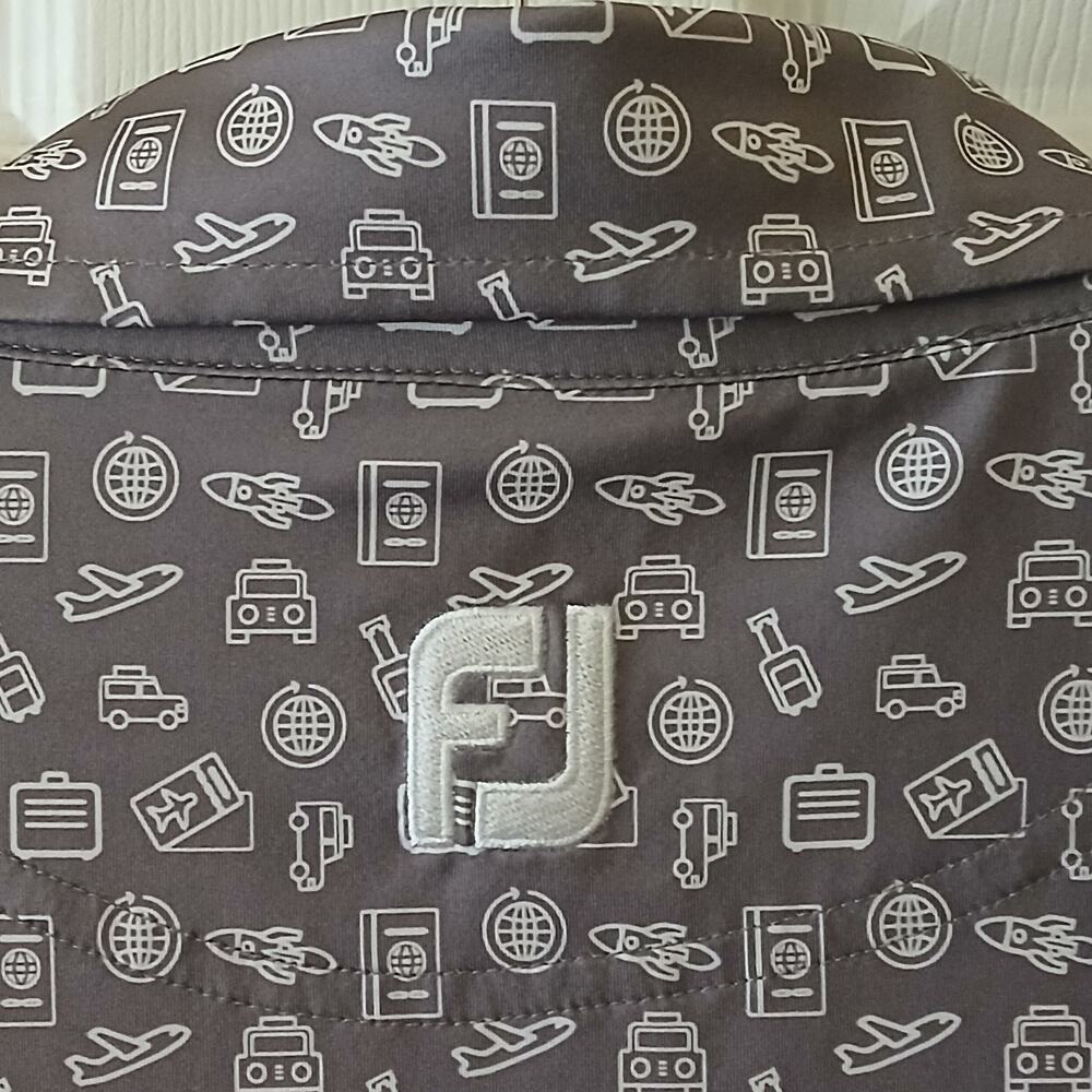 FootJoy Polo Shirt Men XL Gray Novelty Travel Print Golf Resort Stretch Performa - Picture 5 of 13